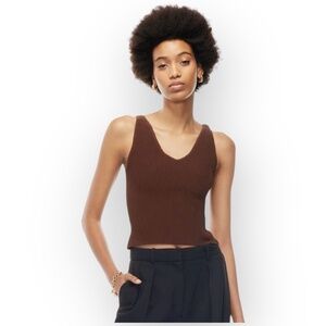 NWT Rachel Zoe Ribbed Cappuccino Sleeveless Deep V-Neck Tank Top - Size Large
